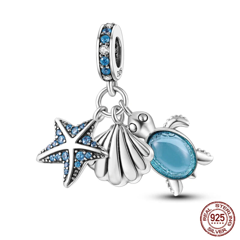 Charm Serie Océano en Plata 925 – Abalorios Tortuga, Cangrejo y Sirena para Pulsera Original Mujer