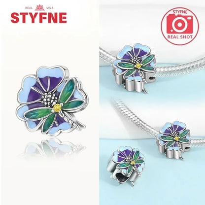 Charm Plata S925 Mariposa Libélula Flores con Gemas | Compatible Pulsera Pandora