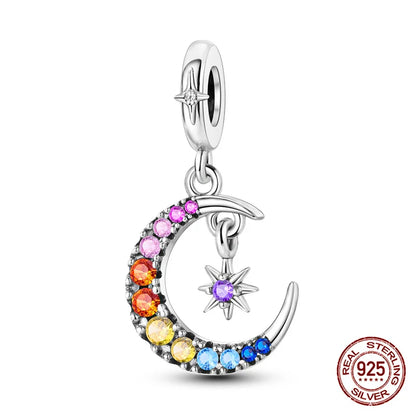 Charm luna y estrellas luminoso plata 925 – Abalorio brillante para pulsera tipo Pandora mujer