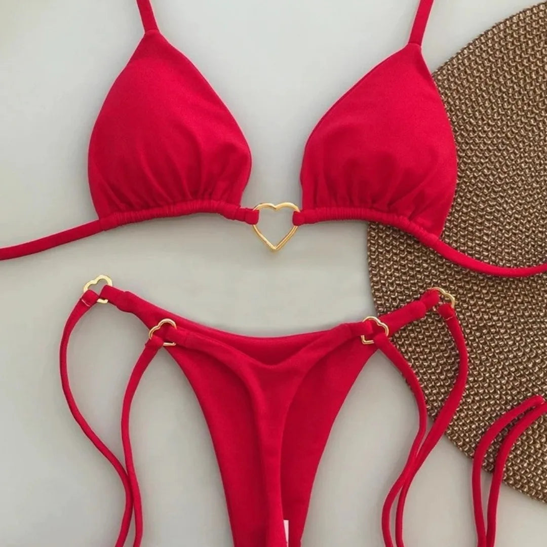 Bikini Blanco Mujer 2025 | Traje de Baño de Cintura Baja con Cordón