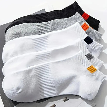 5pairs Men's Fashion Sports Socks, Striped Cotton Sweat Absorption Breathable Comfortable Ankle Socks