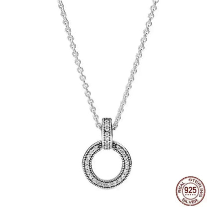 Collar colgante corazón redondo plata 925 – Dije clásico brillante compatible Pandora