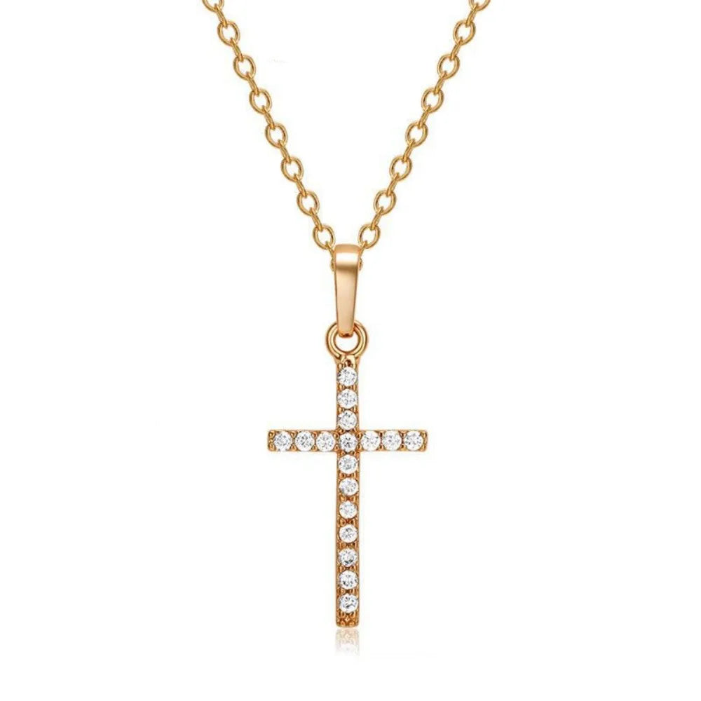Collar con Colgante de Cruz Ajustable – Incrustaciones de Cristales, Elegante para Mujer