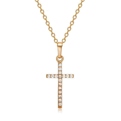 Collar con Colgante de Cruz Ajustable – Incrustaciones de Cristales, Elegante para Mujer