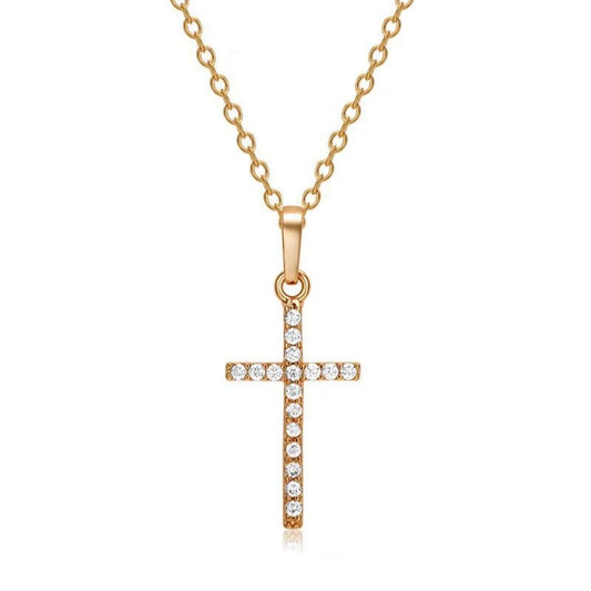 Collar con Colgante de Cruz Ajustable – Incrustaciones de Cristales, Elegante para Mujer