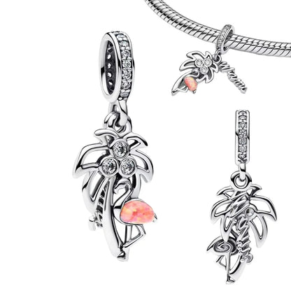 Charm Plata 925 Colgante Rosa Mariposa Corazón Flor Pájaro | Dije Para Pulsera Pandora Compatible