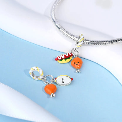 Charm Comida Divertida en Plata 925 – Café, Pastel, Frutas, Hamburguesa y Papas | Compatible Pandora 2025