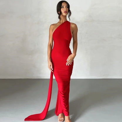 Vestido Largo Mujer Sexy 2024 | Vestido Un Hombro Espalda Descubierta Ajustable Elegante Y2K
