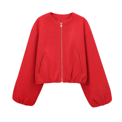 Chaqueta Bomber Roja Mujer | Corta con Cremallera Moda Deportiva Casual 2025