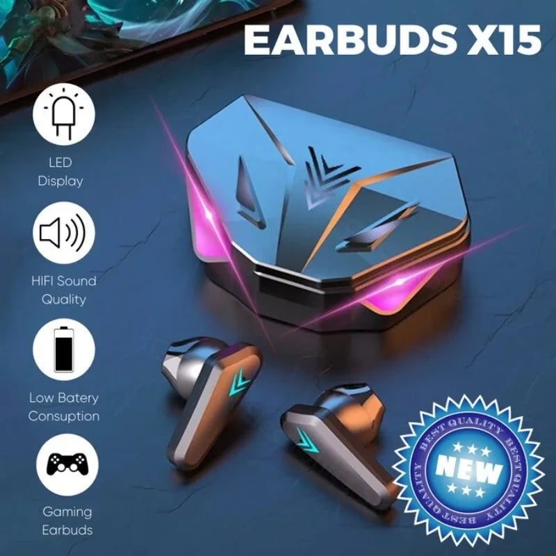 Auriculares X15 TWS Gaming – Bluetooth 5.0 inalámbricos con micrófono, baja latencia 65ms, ideales para juegos y música