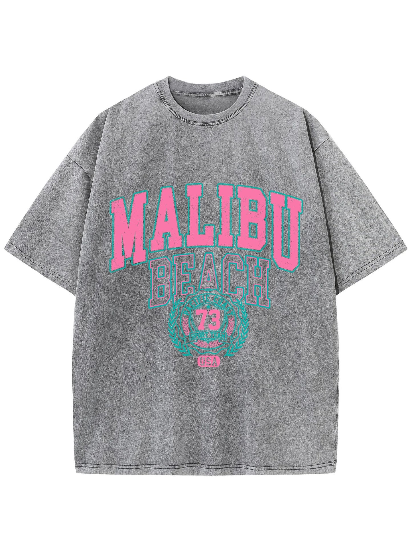 Camiseta Oversize Malibu Beach | T-Shirt Algodón Estampado Letras Estilo Lavado