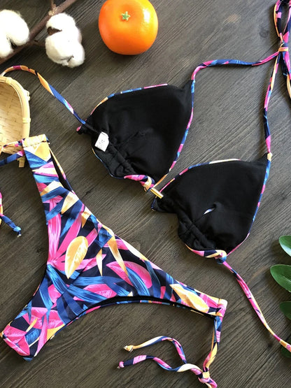 RUOTONGSEPT Micro Bikini Mujer | Estampado Plumas Bandage Brasileño Sexy