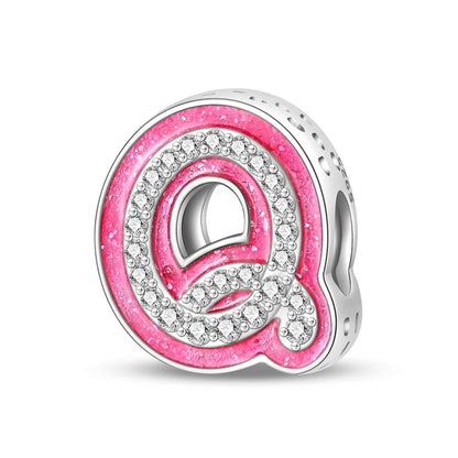 Charm letra alfabeto A-Z con circonias rosas en plata 925 – Abalorio elegante para pulseras tipo Pandora, joyería DIY personalizada