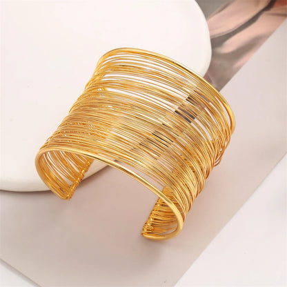 Brazalete Vintage Dorado Ancho | Pulsera Cuff de Alambre en Capas para Mujer Estilo Punk