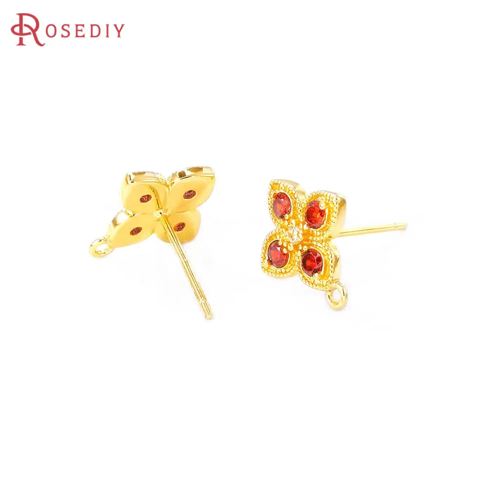 4PCS Aretes Flor Color Oro con Zirconia | Accesorios DIY Bisutería