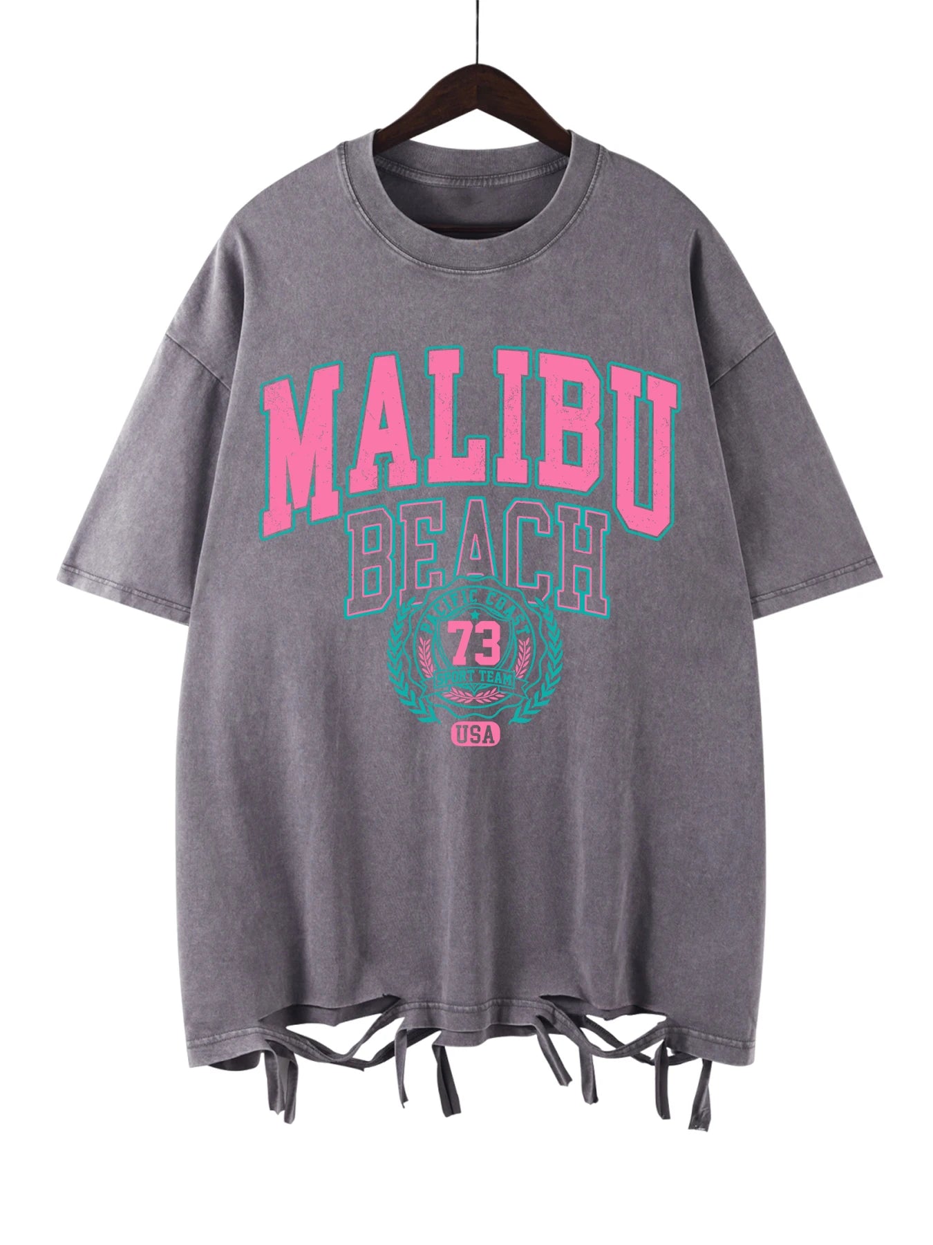 Camiseta Oversize Malibu Beach | T-Shirt Algodón Estampado Letras Estilo Lavado