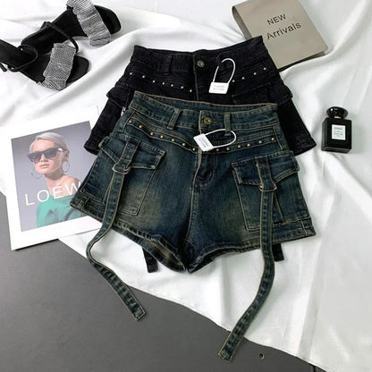Shorts Cargo Denim Mujer Y2K 2000s | Tiro Alto Vintage Estilo Streetwear Verano