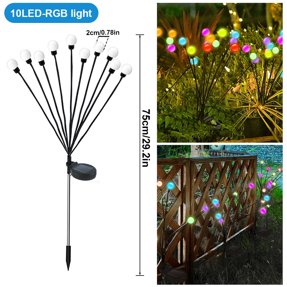 Luces Solares Firefly Impermeables – 8/10/40 LEDs RGB o Blanco Cálido para Jardín, Patio y Decoración Exterior
