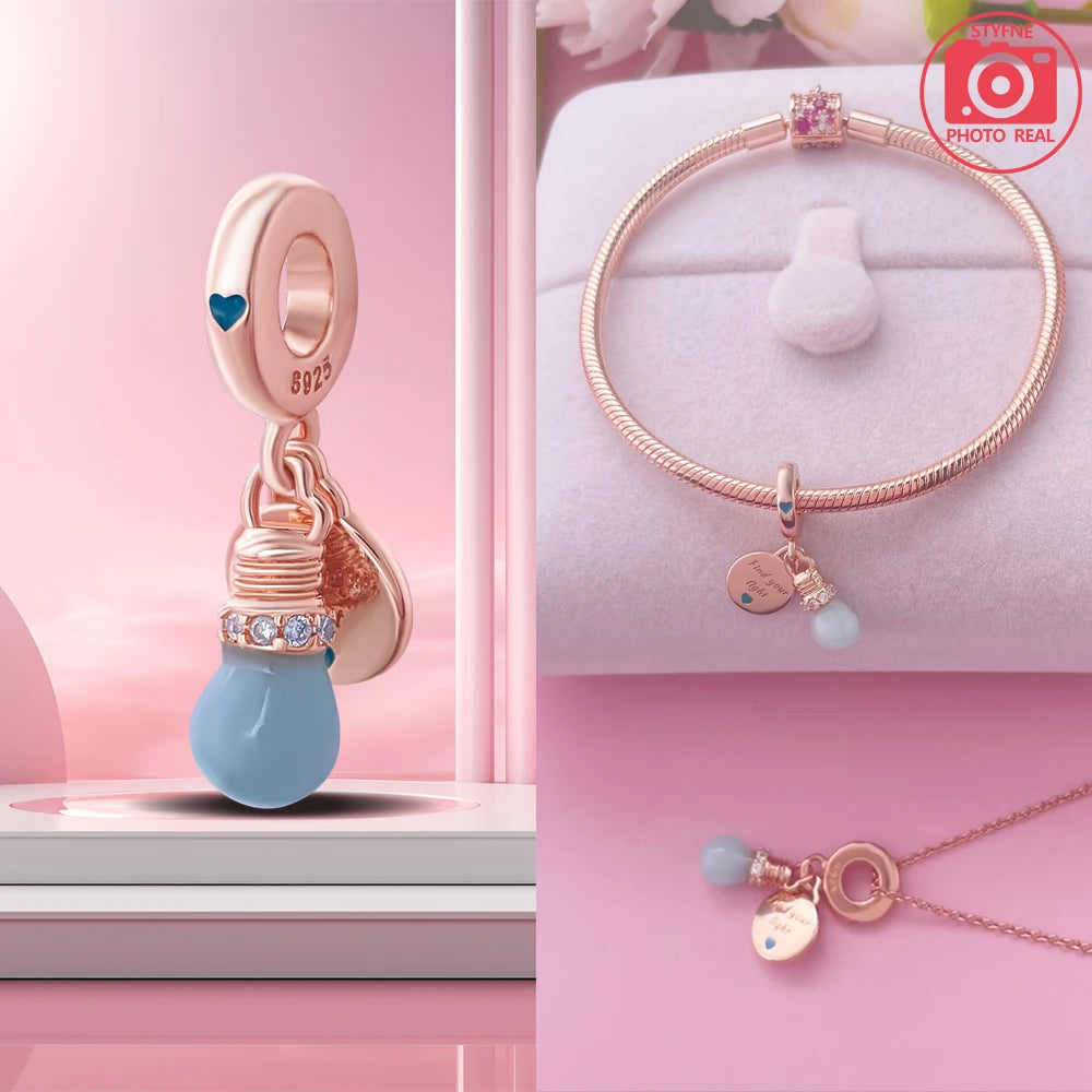 Charm Colgante Pareja Plata 925 y Oro Rosa | Compatible Pandora Original | Pulsera o Collar Mujer