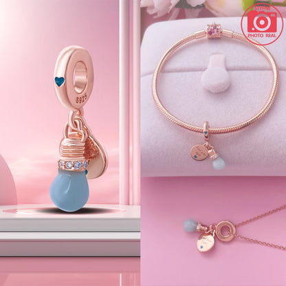 Charm Colgante Pareja Plata 925 y Oro Rosa | Compatible Pandora Original | Pulsera o Collar Mujer