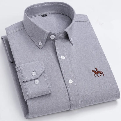 Camisa Hombre 2024 | Oxford de Algodón con Bordado de Caballo y Manga Larga Oversize