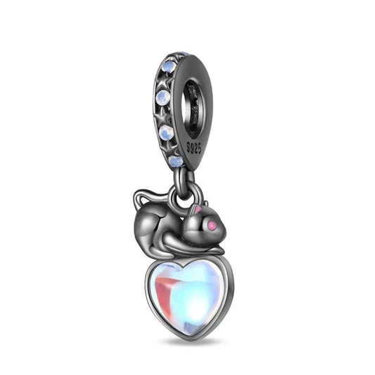 Charm gato negro de plata 925 con huella – Colgante animal para pulsera tipo Pandora, joyería DIY elegante para mujer