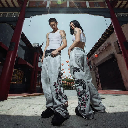 Jeans Baggy Bordados Hombre | Pantalones Oversize Y2K Hip Hop Streetwear Harajuku Cintura Alta Pierna Ancha
