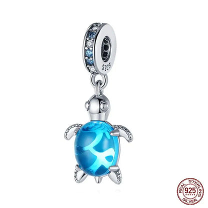 Charm Serie Océano en Plata 925 – Abalorios Tortuga, Cangrejo y Sirena para Pulsera Original Mujer