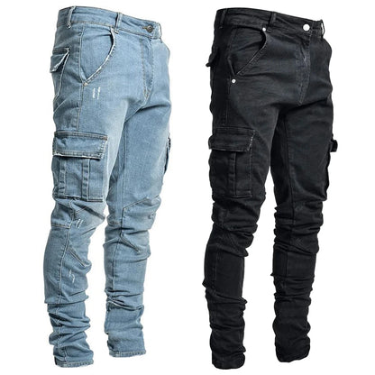 Jeans Cargo Hombre Slim Fit | Pantalón Denim Elástico con Bolsillos Múltiples Streetwear Casual