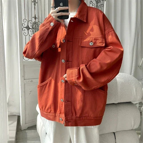 Chaqueta Vaquera Oversize Hombre 2025 | Denim Negro Rojo Blanco con Agujeros Streetwear Casual Tallas Grandes