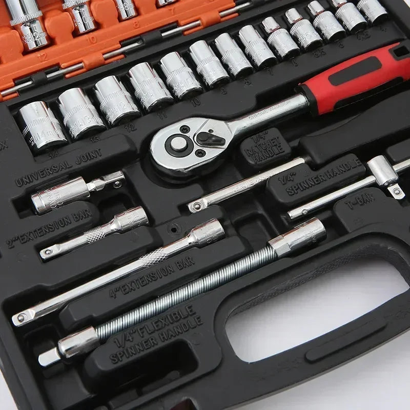 Car Toolbox Set Fast Ratchet Wrench 53/46pcs Socket Group Bit Industrial-grade Toolbox Auto Repair Tools Set Maintenance Amagi