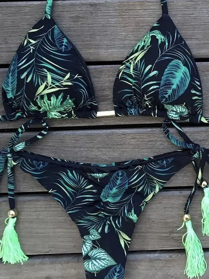 RUOTONGSEPT Micro Bikini Mujer 2025 | Estampado Plumas Bandage Brasileño