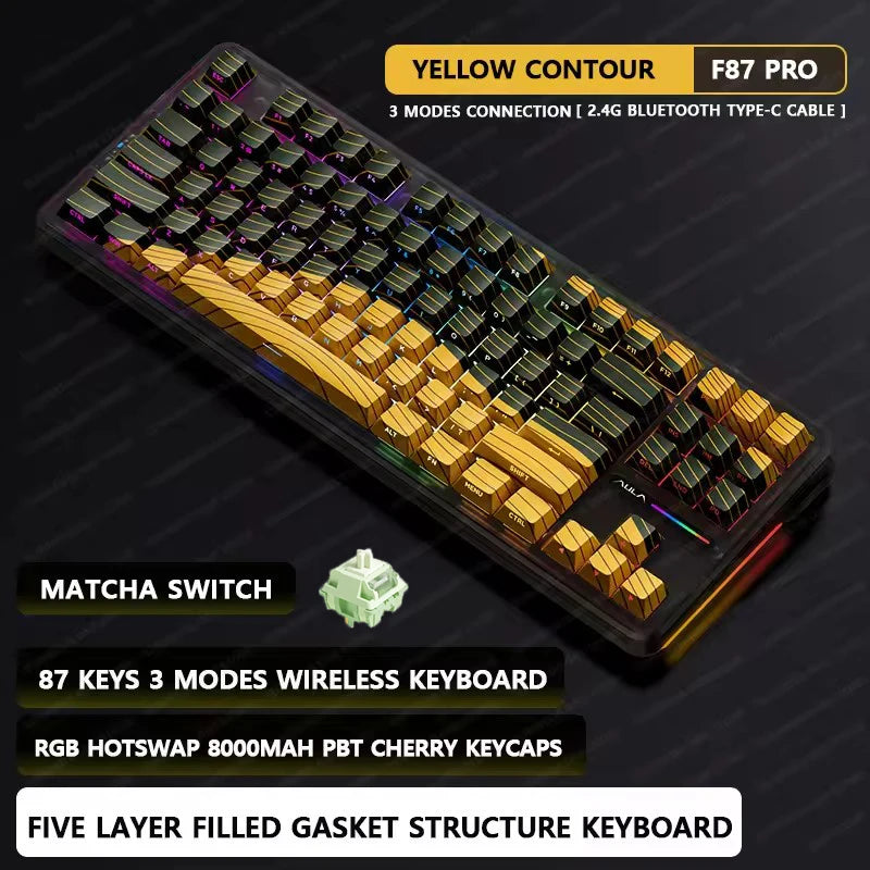 Teclado Mecánico AULA F87Pro – 87 Teclas, Triple Modo (USB/2.4G/Bluetooth), RGB, Hot-Swap y Batería 4000mAh