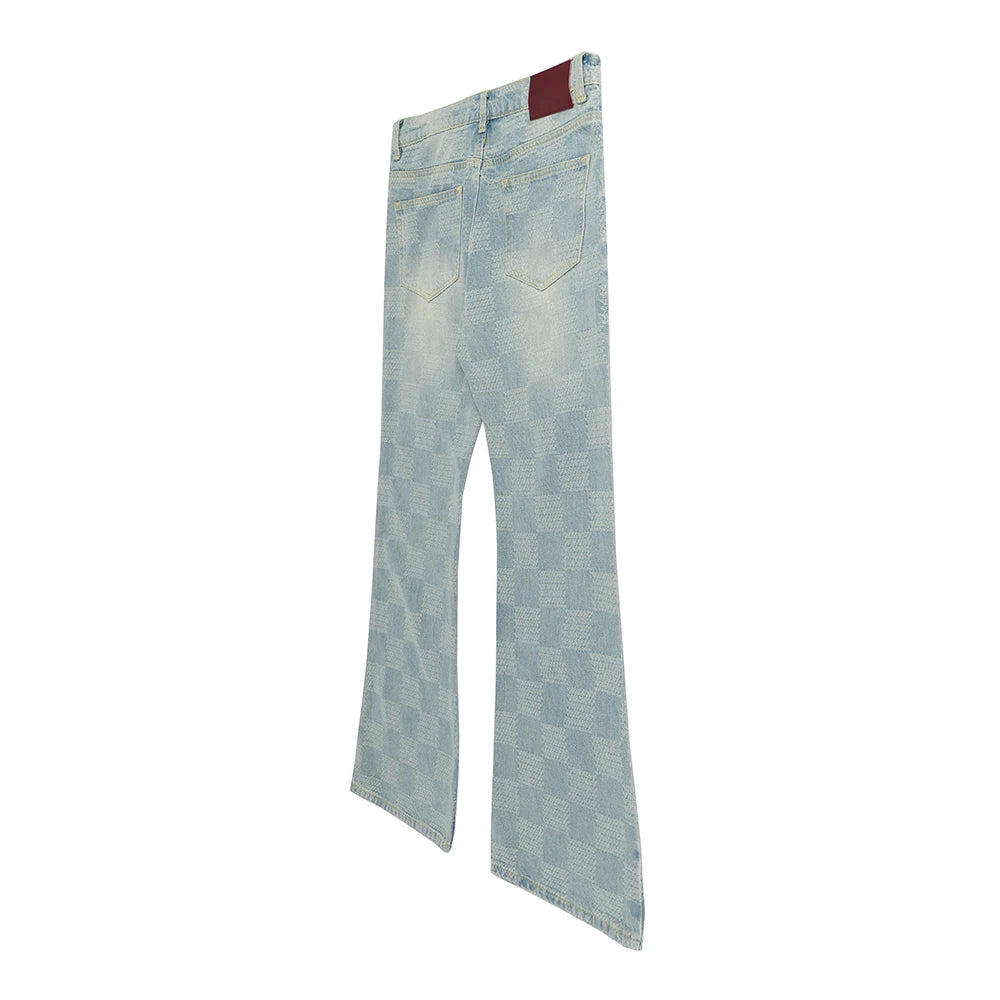 Jeans Hombre Acampanados Cuadros | Pantalones Rectos Patchwork Oversize High Street Moda Y2K