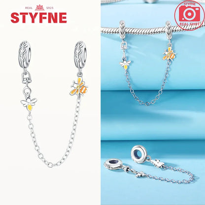 Charm Gato con Corazón de Plata 925 | Cadena de Seguridad para Pulseras Pandora Mujer