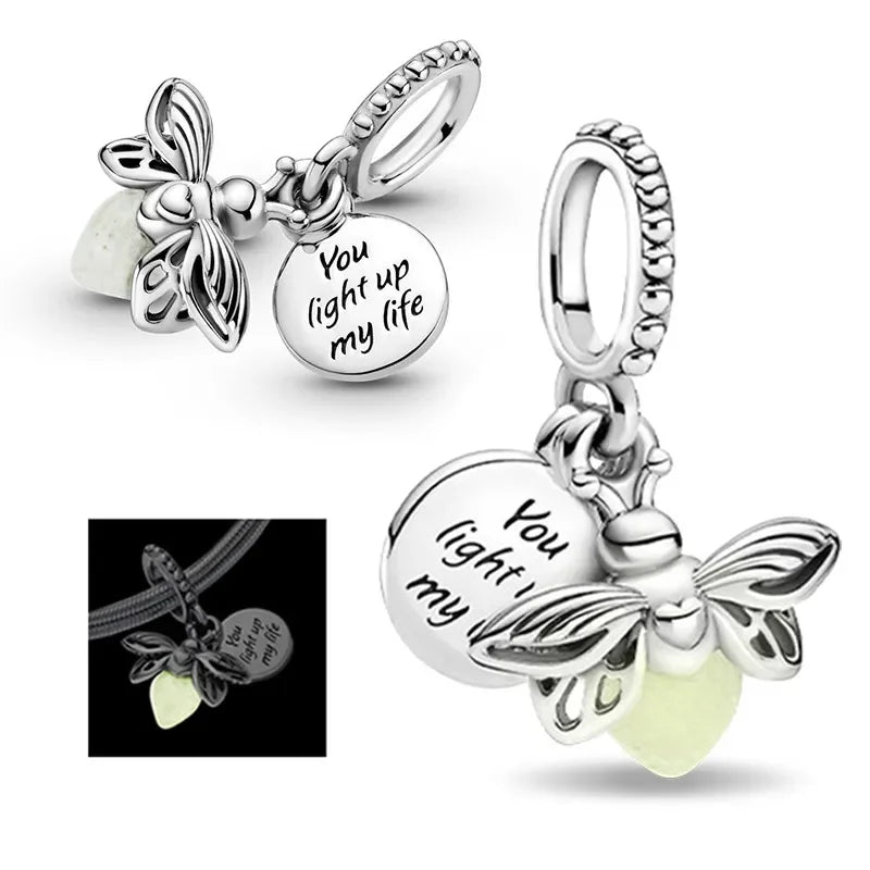 Charm luciérnaga plata 925 luminoso – Abalorio que brilla en la oscuridad para pulsera tipo Pandora mujer