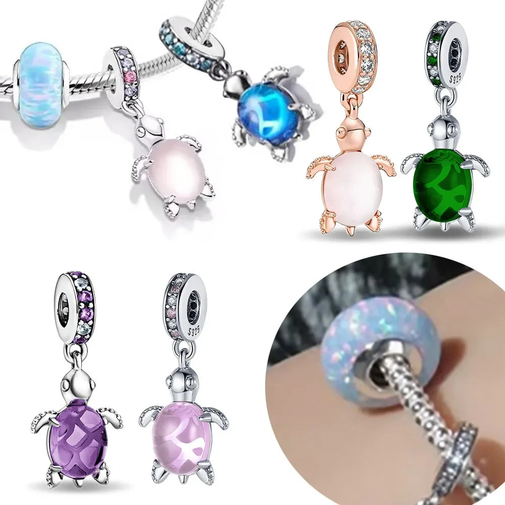 Charm Tortuga Marina Rosa en Plata 925 – Abalorios Coloridos para Pulseras Originales Mujer