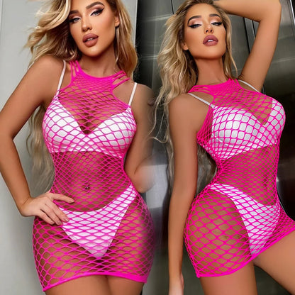 Vestido Mini Mujer 2025 | Lencería Sexy de Malla Transparente y Hollow Out