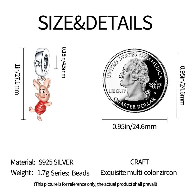 Hot Sale Charms Bead 925 Sterling Silver Cute Mini Piggy Dangle Fit Bangle Bracelet Necklace DIY Jewelry