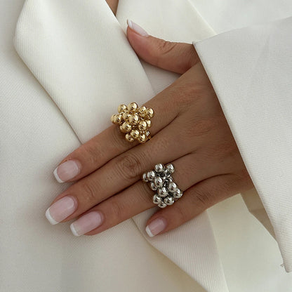 Anillo Irregular con Esferas Metálicas – Diseño Abierto Unisex Estilo Punk y Minimalista