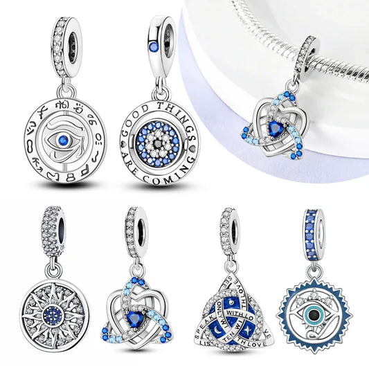 Charm Plata S925 Corazón Nudo Celta con Ojo Azul | Dije Compatible con Pulsera Pandora