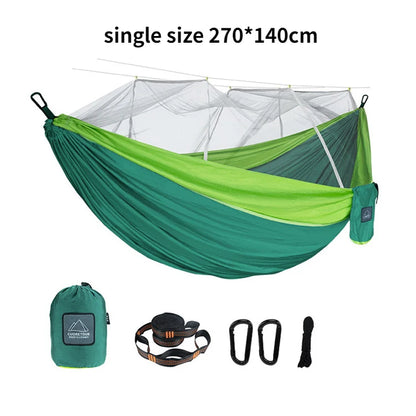 Hamaca Portátil con Mosquitera – Nylon Ligero para Camping y Viajes | Tamaño Individual y Doble
