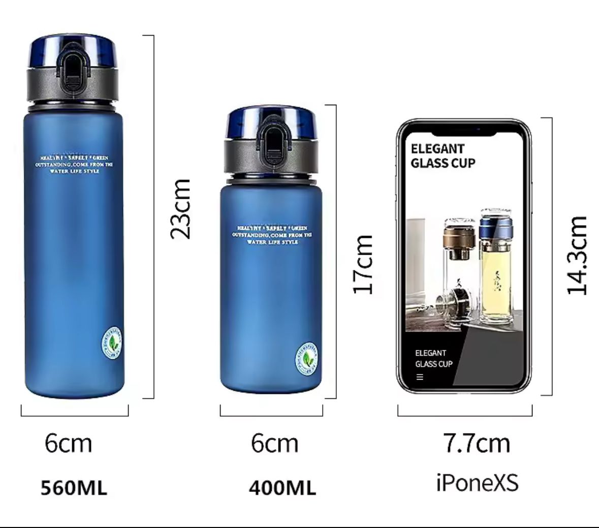 Botella Deportiva Portátil Libre de BPA | A Prueba de Fugas | 400ml / 560ml | Para Gimnasio, Viajes y Senderismo