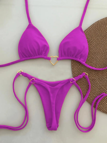 Bikini Blanco Mujer 2025 | Traje de Baño de Cintura Baja con Cordón
