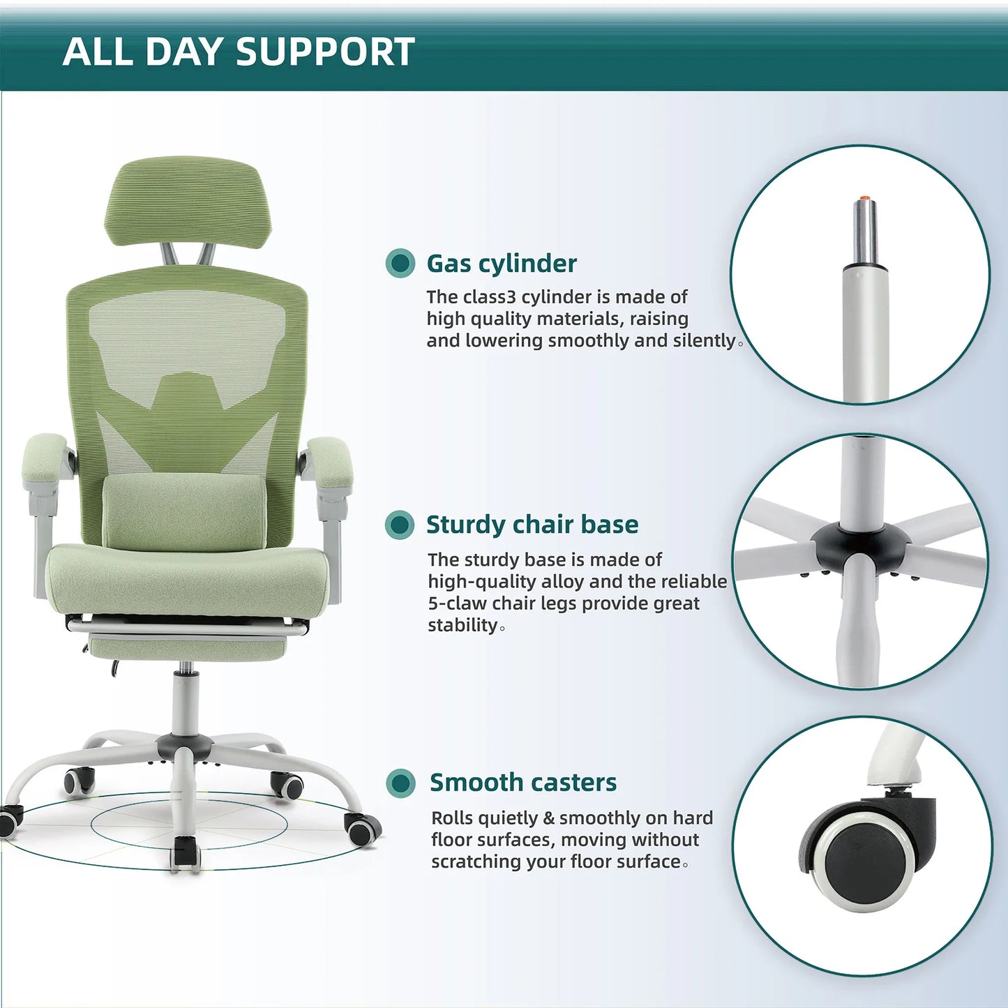 Silla Gaming Reclinable JHK – Ergonomía con Respaldo Alto, Mesh Transpirable, Reposapiés y Cojín Lumbar