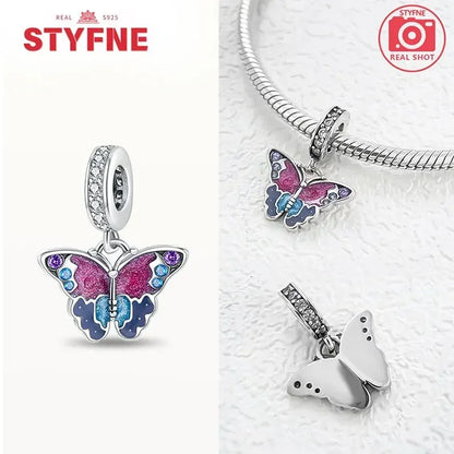 Charm Plata S925 Mariposa Libélula Flores con Gemas | Compatible Pulsera Pandora