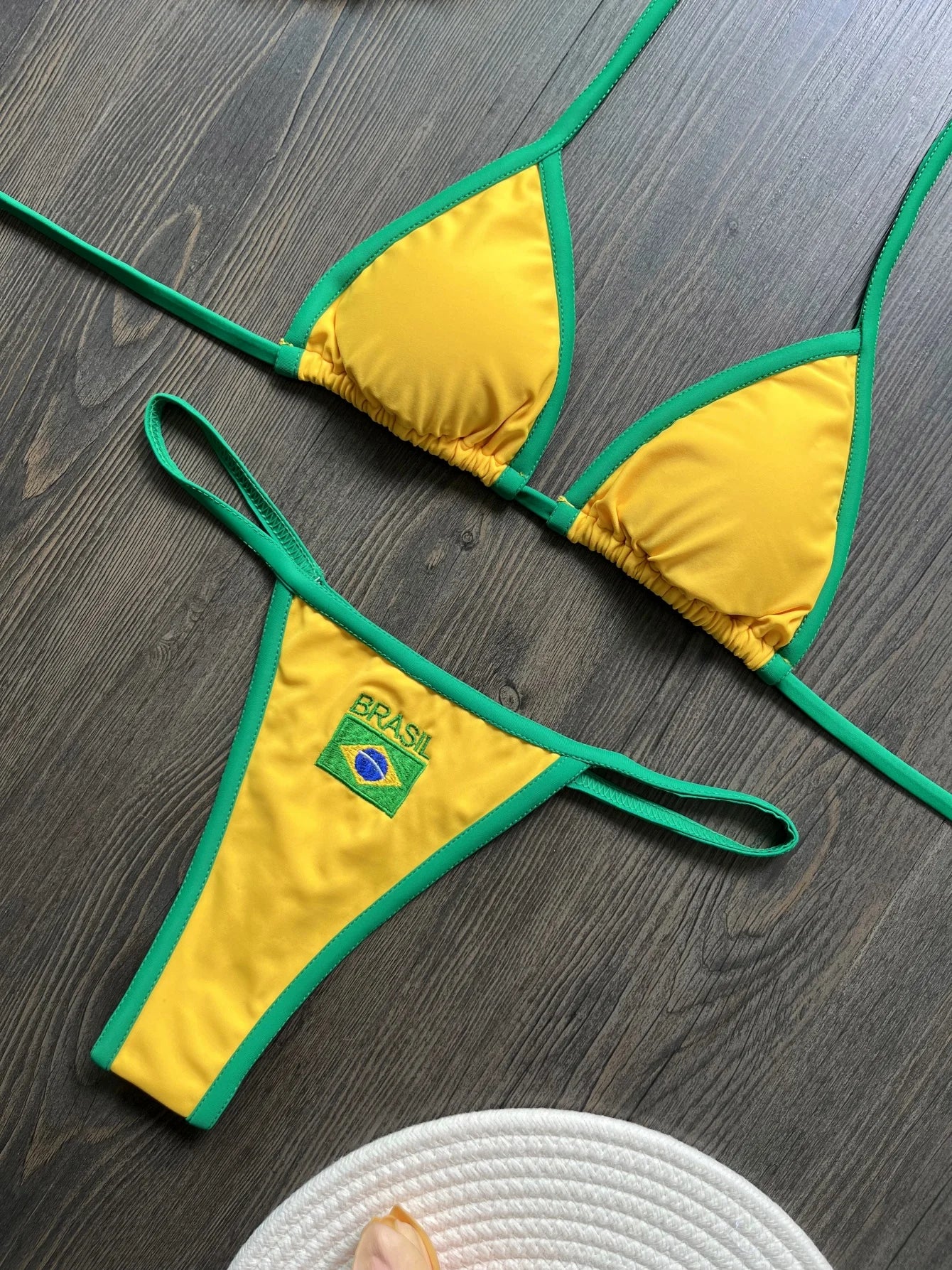 RUOTONGSEPT Bikini Mujer | Bordado Bandera Brasil Split Contraste Sexy