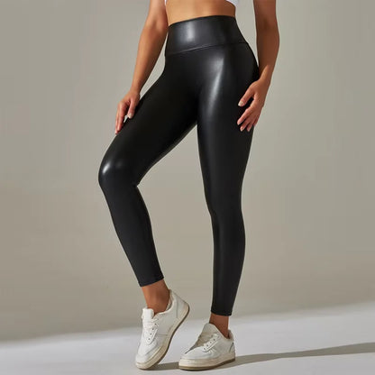 Leggings de Mujer en Cuero PU | Pantalón Sexy Cintura Alta Ajustado y Colorido Estilo Oversized