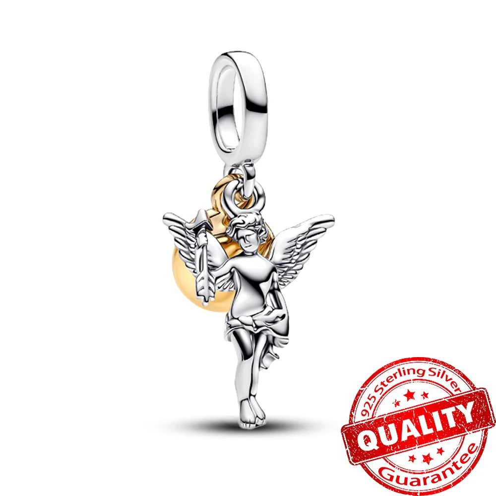 Charm de Plata 925 Trébol Azul Degradado y Flor Iris Rosa – Abalorio Elegante para Pulseras Originales