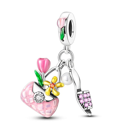 Charm Plata 925 Día de la Madre | Dije Corazón Rosa Love Mom Compatible Pandora Pulsera Collar Mujer